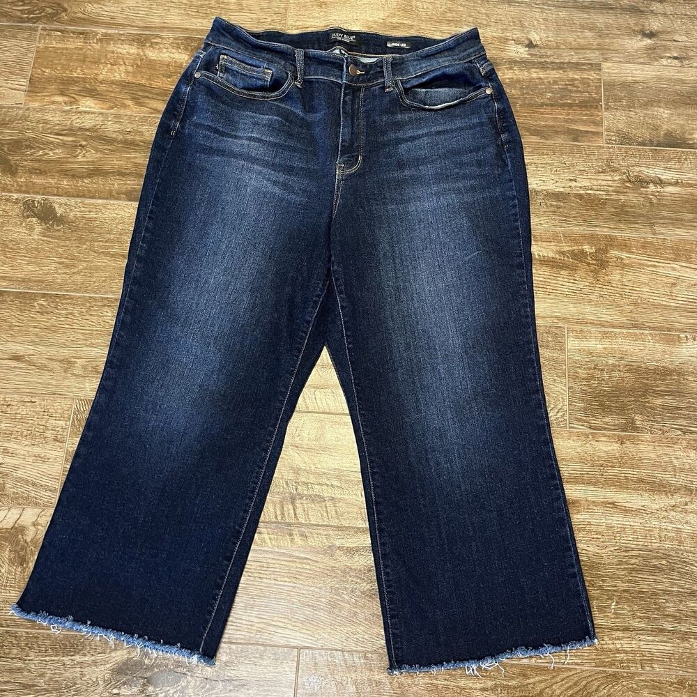 Judy Blue Wide Leg Jeans Women's Size 18W Crop Dark Wash Raw Hem Stretch